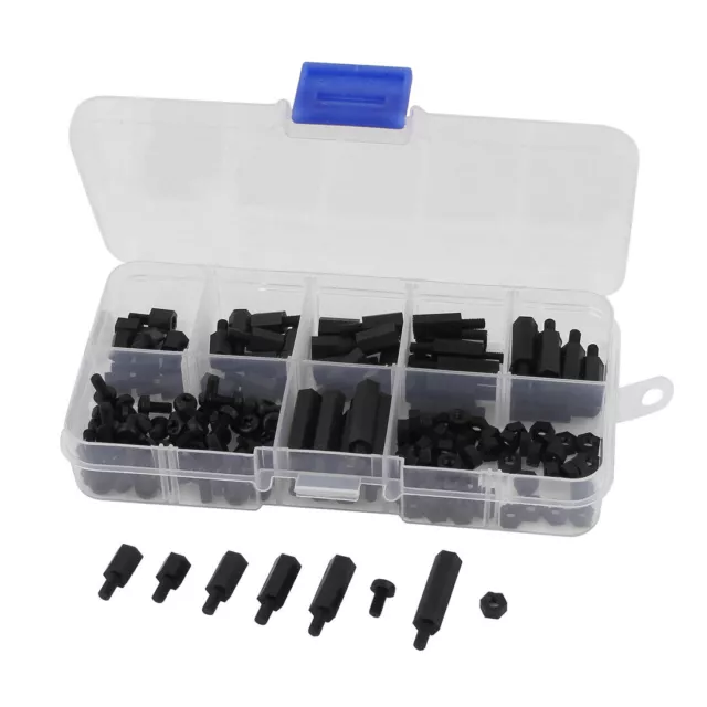 180 Pcs M3 Spacers Nylon Hex Screw Nut Stand-off Plastique Assortiment Kit Noir