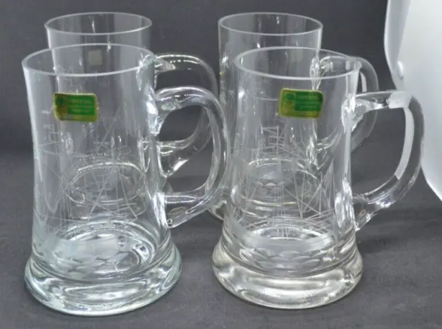 Lausitzer Germany Hand Cut and Mouth Blown Crystal Nautical Beer Mugs with Label