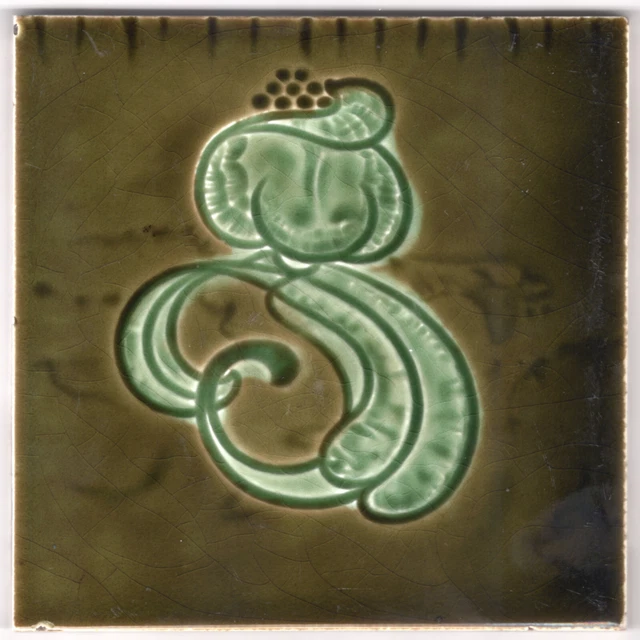 Henry Richards - c1905 - Green Abstract Floral - Antique - Art Nouveau - Tile