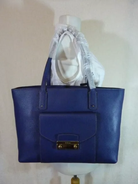 NWT FURLA Navy Pebbled Leather Julia Tote Bag $398 - Made in Italy