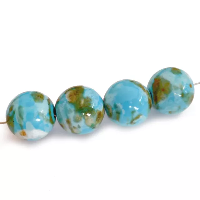 Keramikperlen rund ca. 15 mm 10 Perlen blau oliv massiv nenad-design AN224