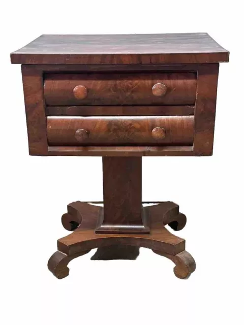 1860s flame mahogany 2 drawer work table stand sewing clean antique victorian