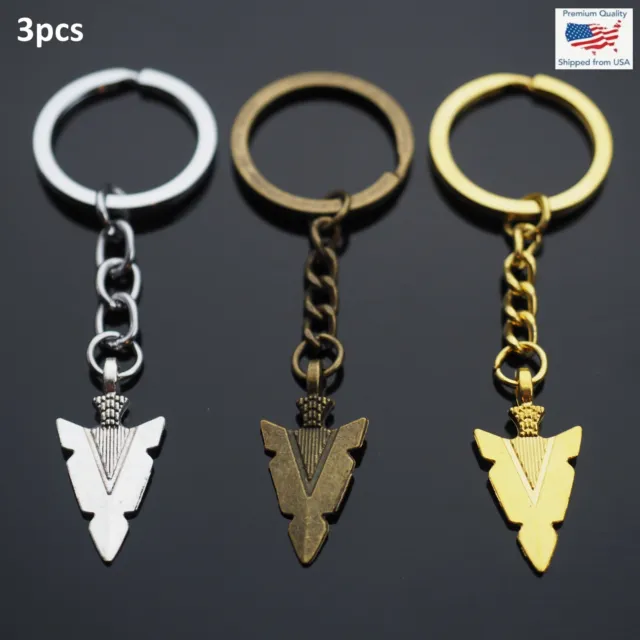 3pcs - Traditional Arrowhead Arrow Silver Gold Bronze Pendant Keychain Key Ring
