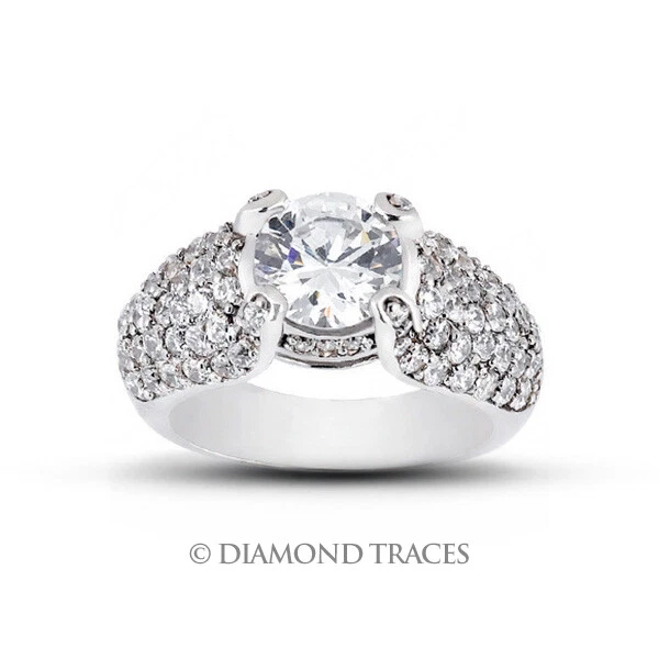 4.47 Carat F-VS2 Round Cut Natural Certified Diamonds 950 Plat. Side Stone Ring