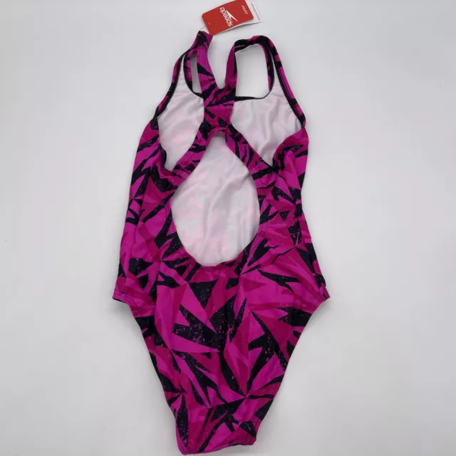 Speedo Mädchen HyperBoom Logo Medalist Badeanzug, Schwarz/Rosa, 9-10 Jahre 2