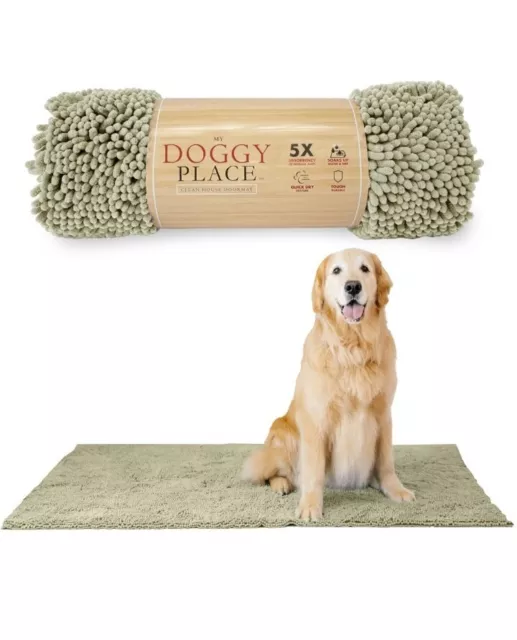 My Doggy Place Microfiber Dog Mat for Muddy Paws 60" x 36" Beige Non-Slip Dog Do