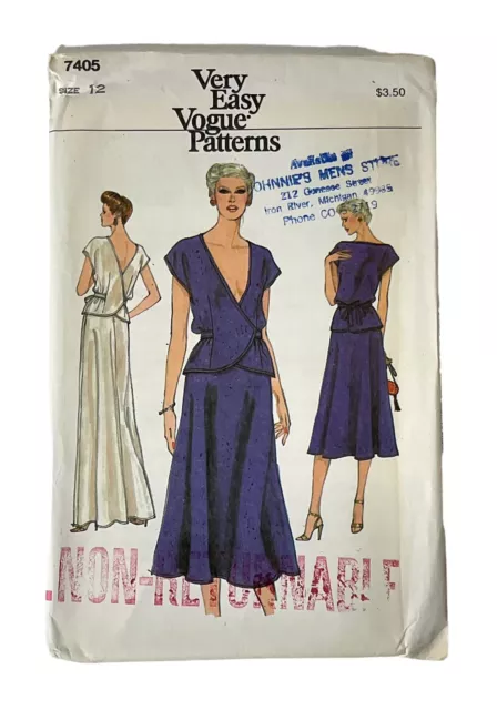 Vintage Very Easy Vogue Sewing Patterns 7405 Skirt Blouse Womens Size 12