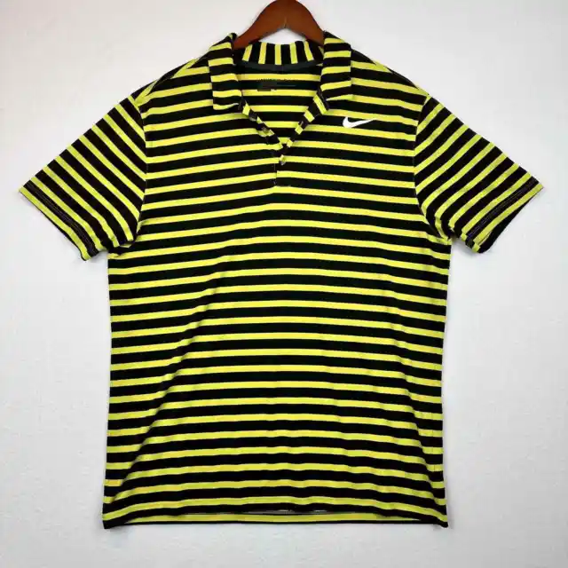 Nike Golf Polo Shirt Mens Large Dri-Fit Short Sleeve Yellow Black Striped Flaw