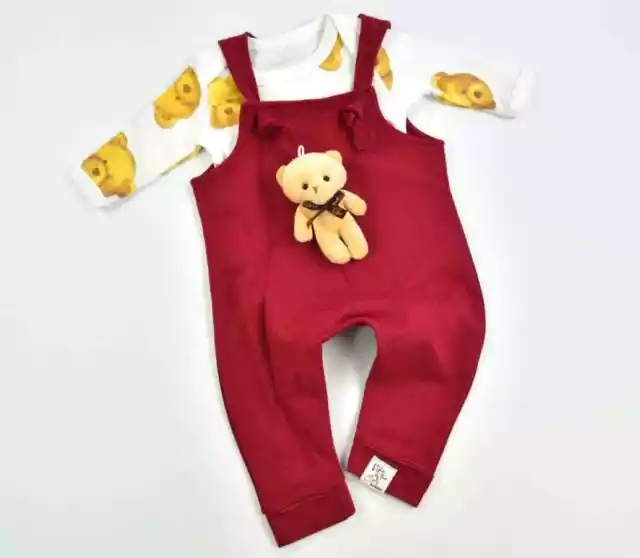 Nuove salopette bambino orso peluche con corpo a maniche lunghe 2 pezzi Set taglia 62 68 74 80