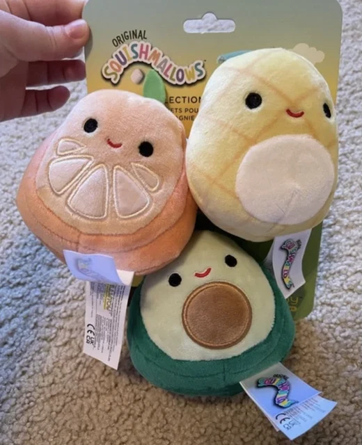 Squishmallow Pet Dog Toy Fruit Set Pineapple, Avocado And Orange Squeaker