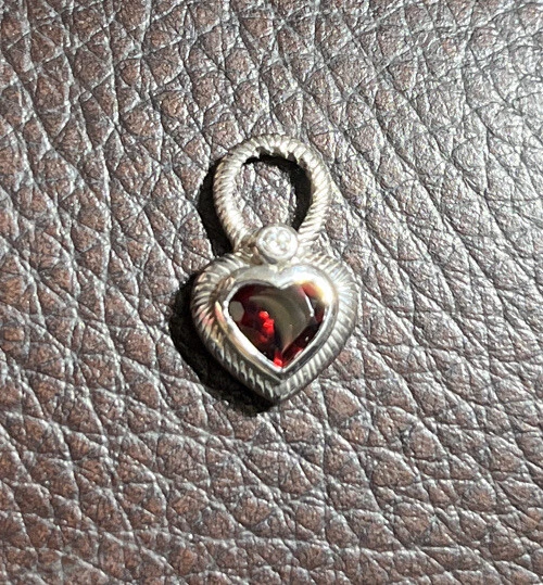 Judith Ripka, Sterling Silver Red Zirconia Pendant/ Charm, Heart Shape Stone Judith Ripka, Sterling Silver Red Zirconia Pendant/ Charm, Heart Shape Stone