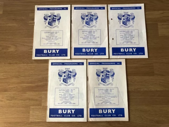 5 Bury home programmes 1960/61; 1961/62; 1962/63; 1963/64; 1964/65