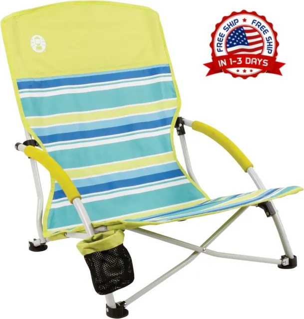 Playera Silla De Playa Plegable Camping Portatil Con Portavasos Para Acampar NEW