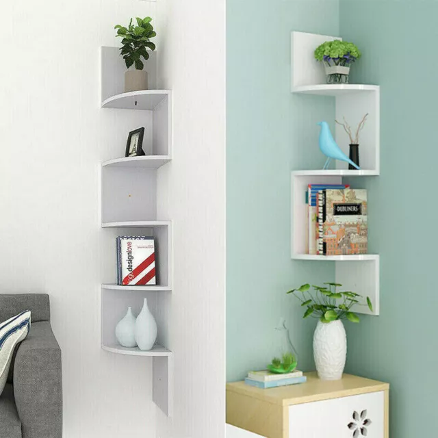 Floating Wall Shelves 3/5 Tier Corner Shelf Storage Wood Display Bookcase Unit