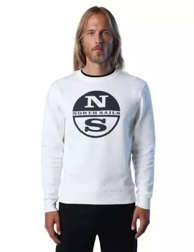 North Sails Sweat-Shirt Blanc Hommes Avec Maxi Logo 691030 Sweat Neuf en Peluche