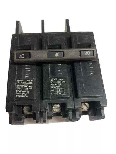 Siemens Ite Bq3 Bq3B040 40-Amp  3-Pole 240 Volt Bolt On   Circuit Breaker