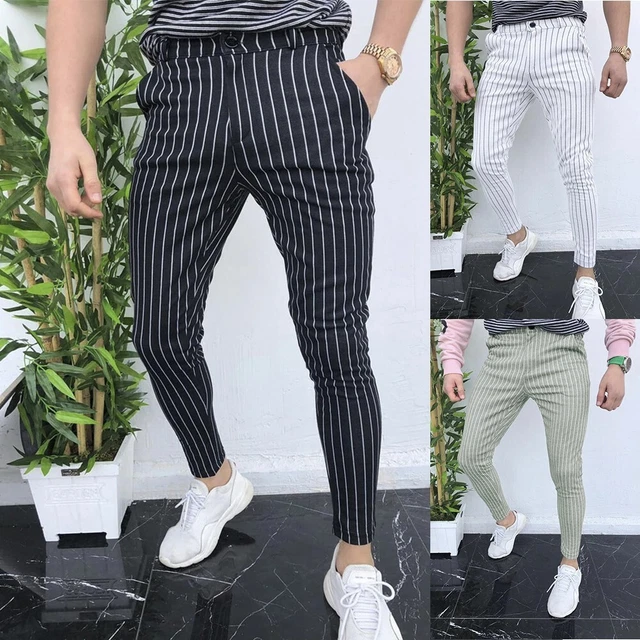 Leggings Abito Pantaloni Matita Stampa Righe Pantaloni con Bottoni