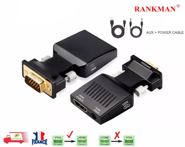 VGA vers HDMI ADAPTATEUR VIDEO CONVERTISSEUR VGA MALE VERS HDMI FEMELLE