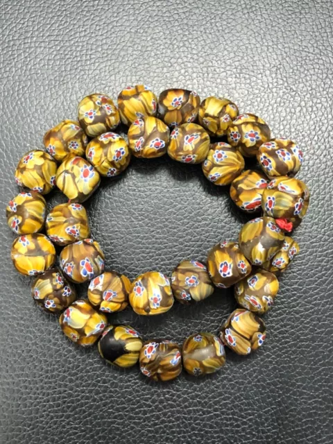 Vintage Venetian African Chevron glass Trade Beads 17.1mm Long Strand