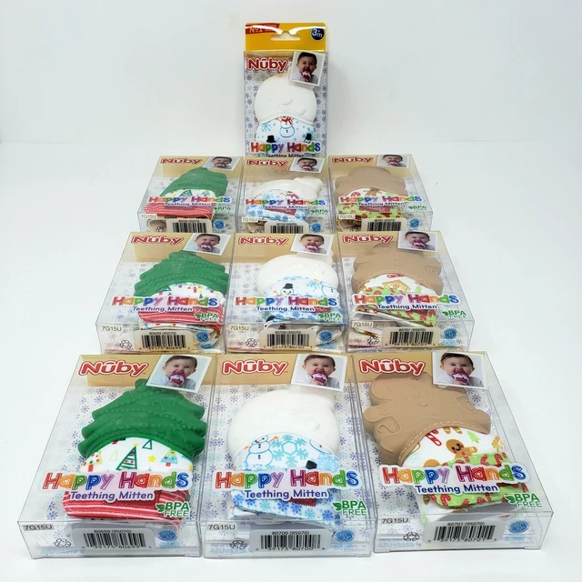 Lot of 10 Nuby Happy Hands Teething Mitten Christmas Tree Snowman Gingerbread
