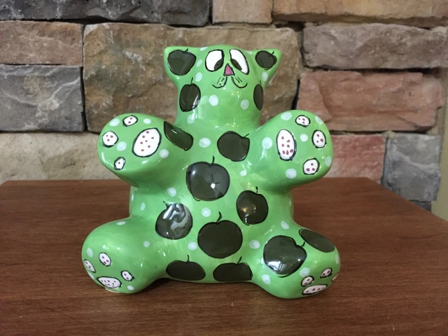 Bella Casa~Ganz~Padi~Green~Spotted~Cat~Ceramic~Coin Bank