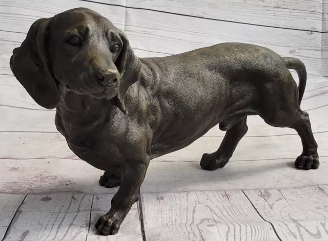 100% Solid Bronze Sculpture Statue Basset Bloodhound Hound Dog Figurine Sale 3