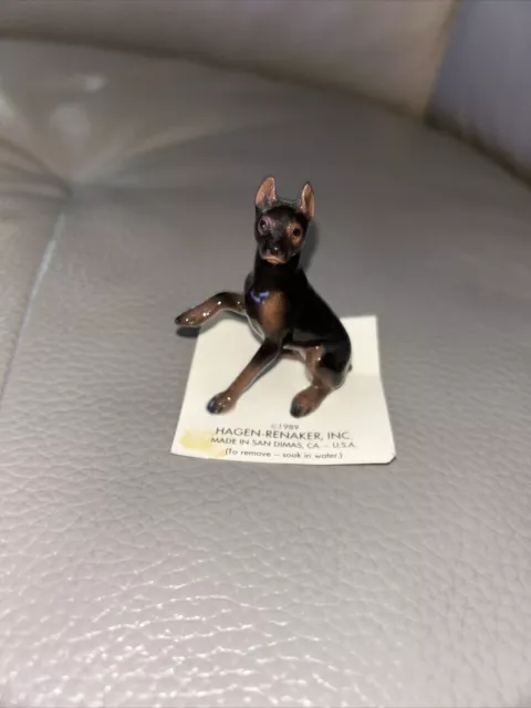 MOC Retired Hagen Renaker Doberman Pinscher Porcelain Figurine Paw Up Vintage