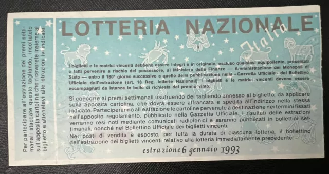 Biglietto Lotteria Nazionale Italia 1992 con tagliando estrazione 6 gennaio 1993 2