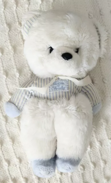 Doudou Ours En Peluche Vintage Tartine Et Chocolat blanc & bleu tissu rayé ruban