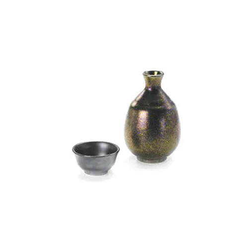 Tokkuri sake server bottle & cup set - Raster glaze 2 color - Mino ware