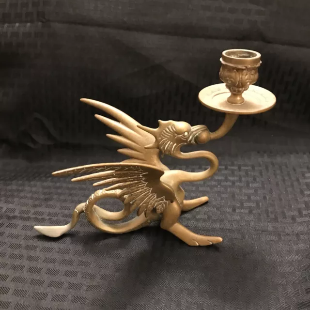 Solid Brass Phoenix Dragon Holder Griffin Candle Stick Gryphon Antique Vintage Solid Brass Phoenix Dragon Holder Griffin Candle Stick Gryphon Antique Vintage