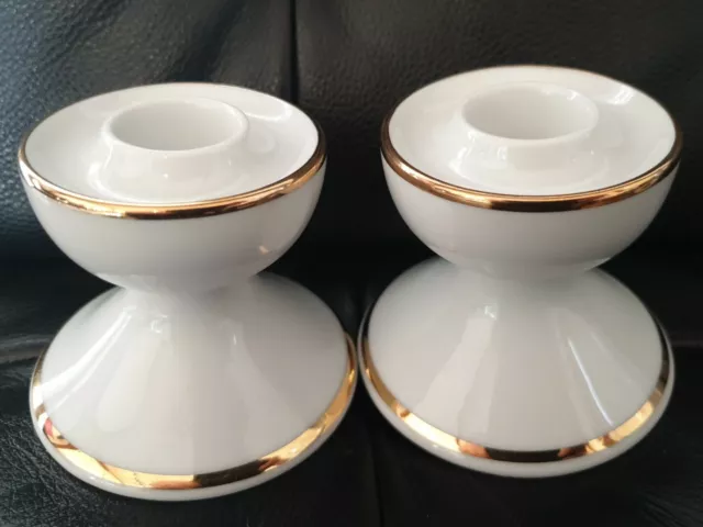 2 bougeoir bougie Porcelaine WINTERLING MARKTLEUTHEN BAVARIA ALLEMAGNE Blanc or