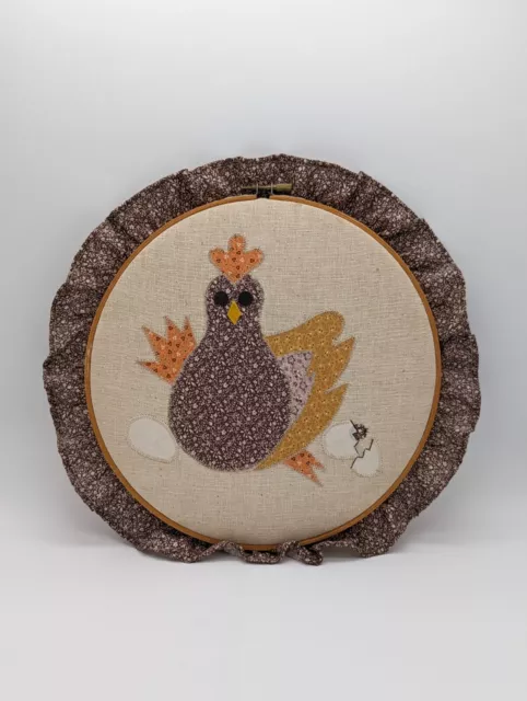 Vintage Chicken & Eggs Quilter's Embroidery Patchwork Quilt Style Wall Art