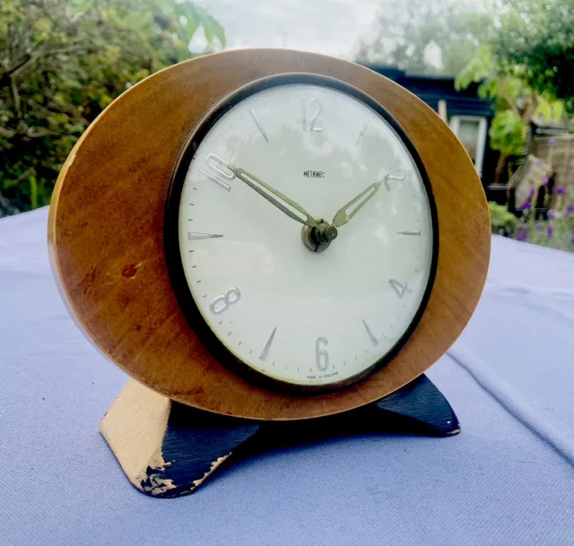 Retro Mid Century METAMEC English Wind-up Wooden Mantel Clock, Kienzle Movement