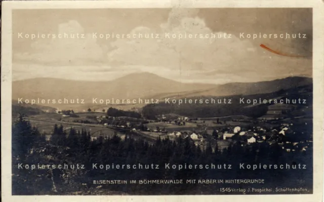 Foto-AK Eisenstein im Böhmerwald mit Arber im Hintergrund. Sumava Železná Ruda