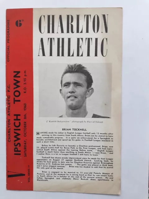 CHARLTON ATHLETIC v IPSWICH TOWN 8th OCTOBER 1960  DIVISION 2