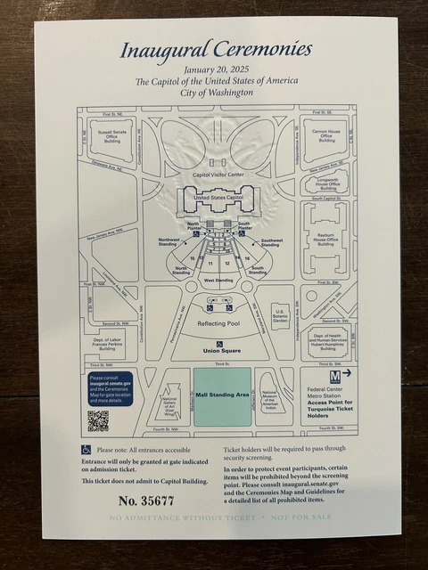 2025 PRESIDENT DONALD Trump/JD Vance Inauguration Turquoise Ticket 21.