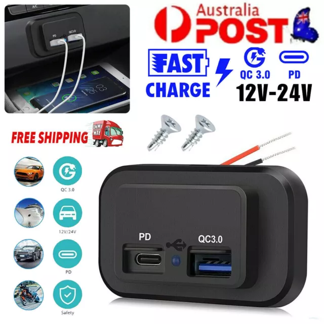 Fast Charger PD+QC3.0 Dual USB Port Car RV Socket Power Outlet Waterproof 12/24V