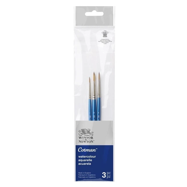 Set 3 Pennelli Sintetici Cotman Per Acquerello Winsor&Newton Punta Tonda N°1-3-5