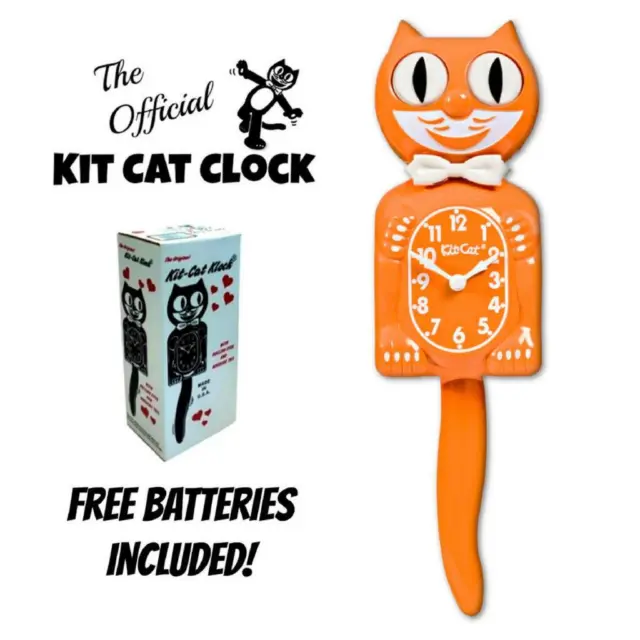 FESTIVAL ORANGE Kit Cat CLOCK 15.5" Free Battery USA MADE Official Kit-Cat Klock