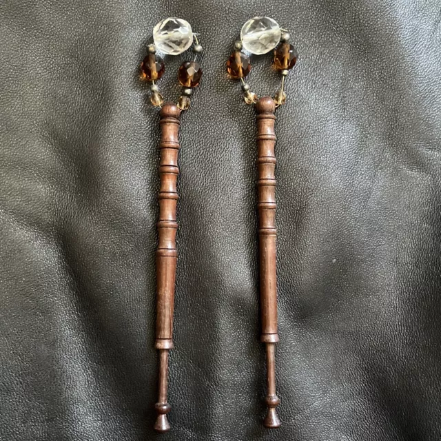 A Pair Of Wooden & Glass Bead Lace Bobbins