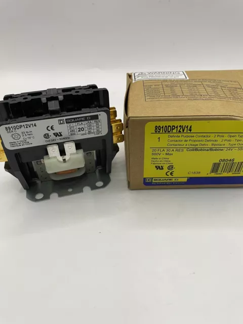 Square D 8910Dp12V14 Definite Purpose Contactor 2P 24V Coil  *New In Box*