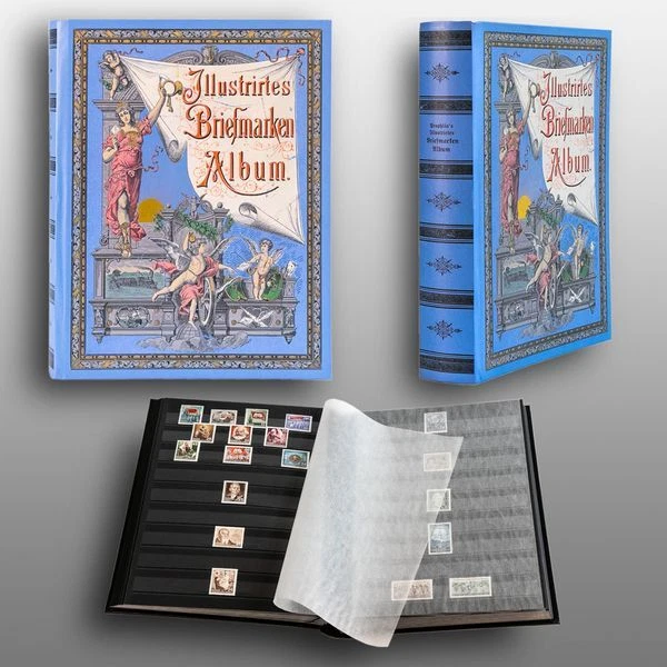 Prophila 60 zwarte bladen insteekboek postzegelalbum, slipcase bruin
