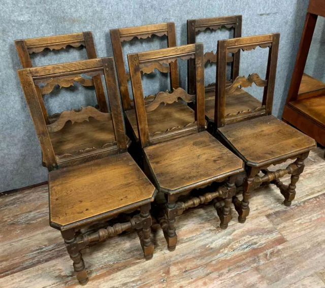 Importante série de 6 chaises Lorraine en chêne massif vers 1850 2