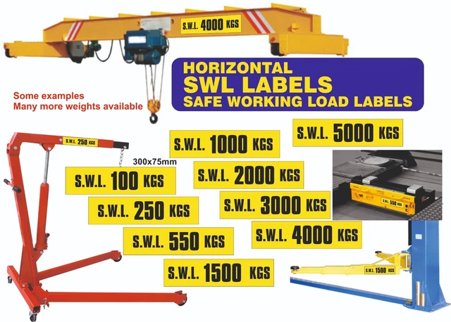 SAFE WORKING LOAD Labels Horizontal Swl S.w.l. Overhead Gantry Crane ...