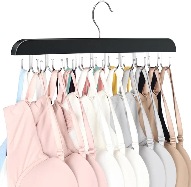 Bra Hanger for Closet, Tank Top Hanger 20 Hooks Capacity Foldable Wood Black 1