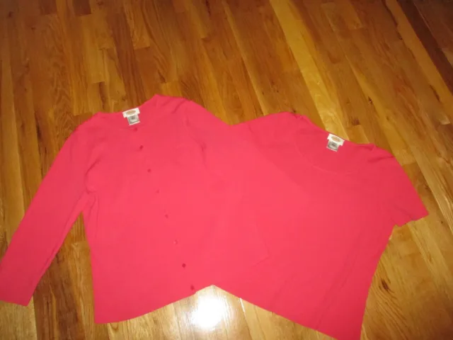 Ladies Talbots Watermelon Pink Cardigan Sweater & Top Twin Set Size L