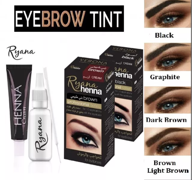 HENNA EYEBROW EYELASH TINT Lasting Brow Dye Paint Full Kit Cream Brown Black 24h