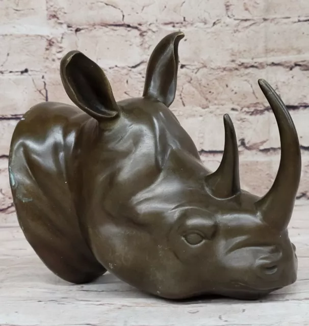 Bronze Sculpture Wildlife Rhinoceros Rhino Hot Cast Artwork Masterpiece Gift NR