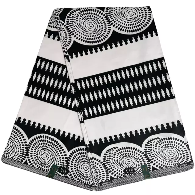 African Fabric Black White Ankara Real Wax Print Cotton 6Yards Sewing Material